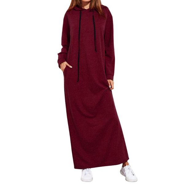 

autumn women vintage hoodies maxi dress casual solid long sleeve pockets hooded dresses long vestidos robe #t2g, Black;gray