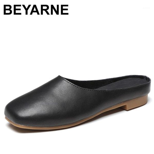 

beyarne 2020 summer women 'genuine leather slippers women casual slides ladies flat shoes woman solid woman without lace thongs1, Black