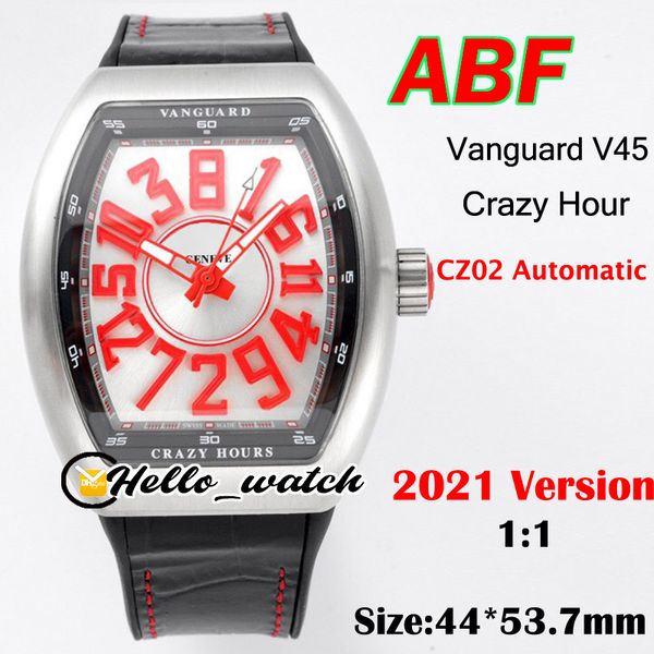 ABF Neue Crazy Hour Vanguard V45 3D Rot Weiß Zifferblatt CZ02 Automatische Herrenuhr 316L Stahlgehäuse Leder Sportuhren Custom Edition Hello_Watch