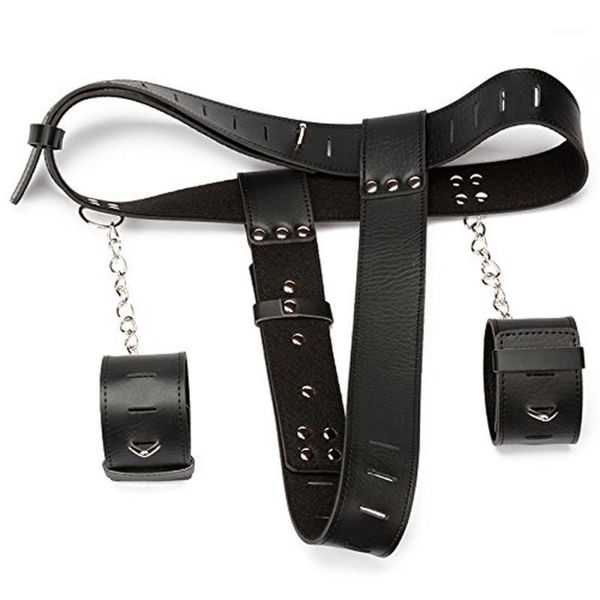 

female pu leather harness belt with handcuffs wrist cuffs fetish bondage restraints chastity panties underwear lingerie1, Black;pink
