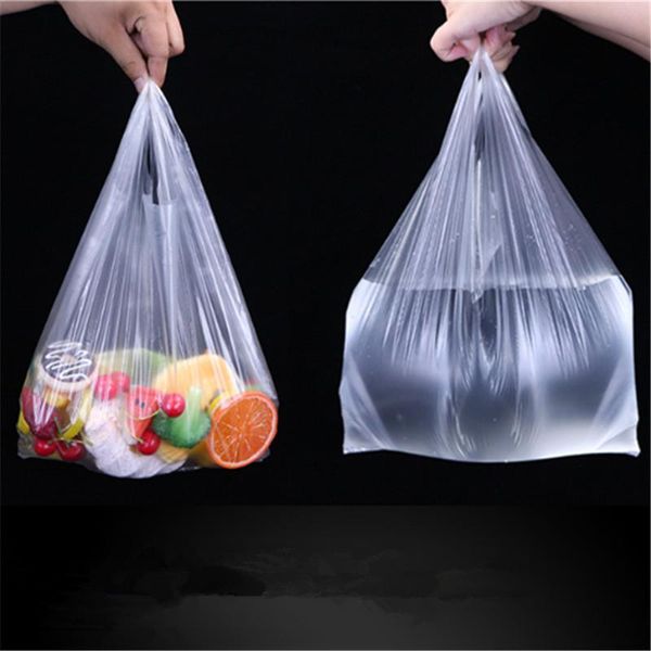 

100 pcs/pack transparent bags shopping bag supermarket plastic bags with handle packaging 15-26cm/20-30cm/24-37cm/28-48cm