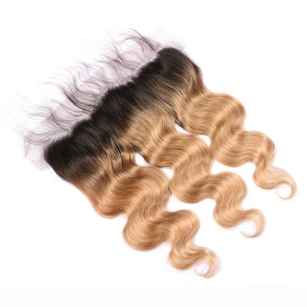 

#1b 27 honey blonde ombre brazilian human hair full lace 13x4 ear to ear frontal body wave light brown ombre lace frontal closure, Black;brown
