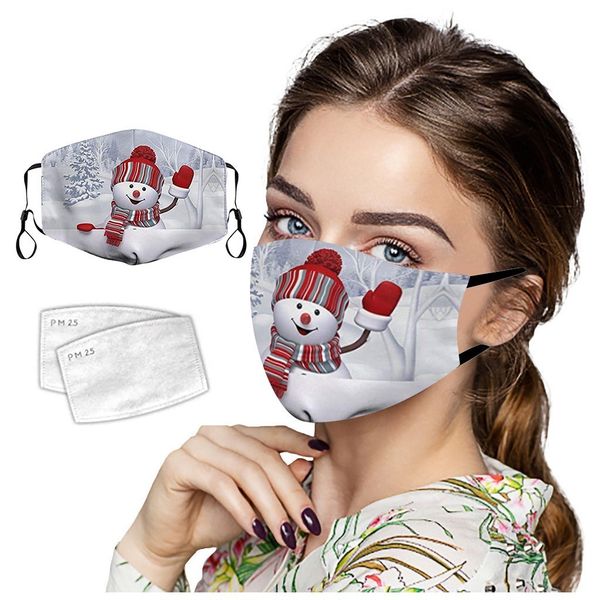 

2.5zparty snowman masks 1pc reusable christmas 3d printed funny face mask with 2pcs pm25 filters women men dustproof masque