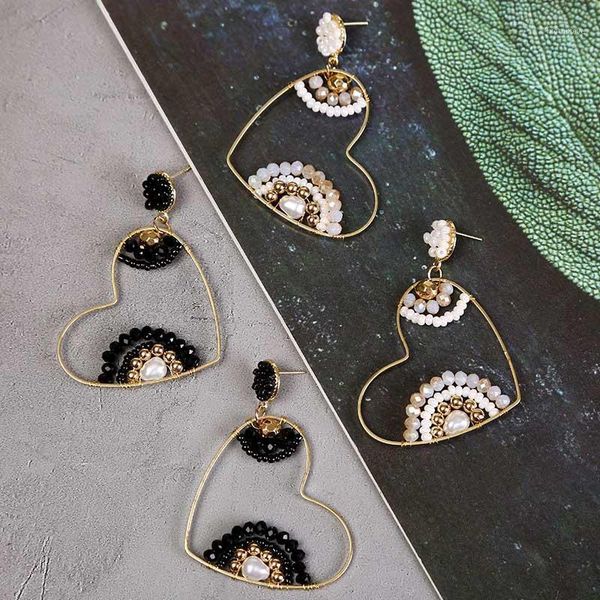 

dangle & chandelier 2021 creative copper circle heart drop earrings for women fashion pearl acrylic crystal beads handmade earring jewelry1, Silver