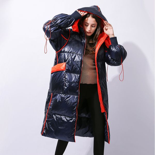 

women's long paka, white duck feather coat 2020, thick and warm woman's spacious windproof winter snow coat, 90%