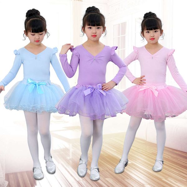 

spring and autumn ballet girls' training long sve children's dance skirt grading performance drs, Blue