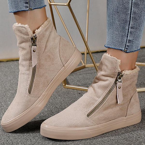 

women ankle boots winter short boots fashion zip botas plush platform shoes ladies snow suede black botines mujer