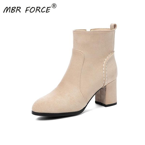 

mbr force new high heels ladies simple pure color autumn and winter suede non-slip rubber sole casual fashion zipper women boots, Black