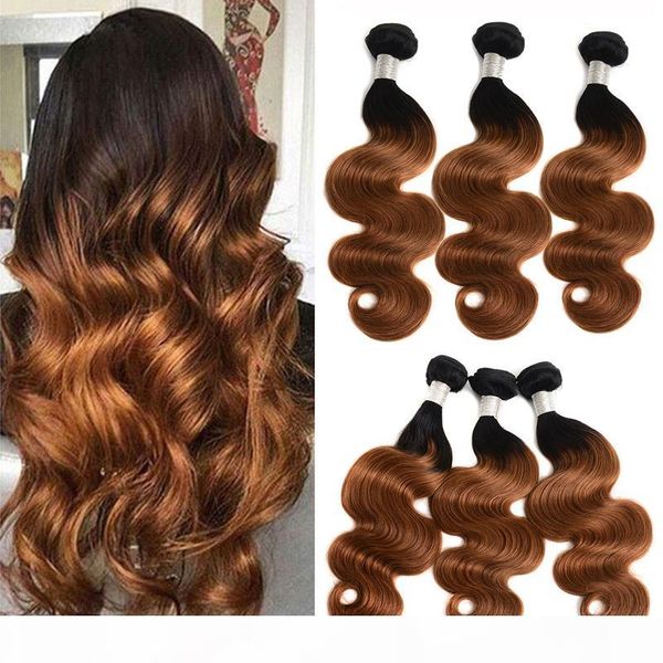 

brazilian ombre human hair bundles two tone body wave virgin hair 3 bundles remy human hair extension 1b 30 medium brown medium auburn, Black