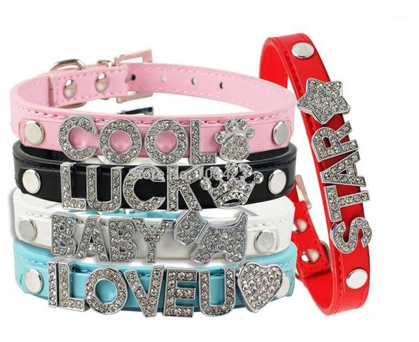

dog collars & leashes name collar cat necklace diy letter personalized pet plain pu leather small accessories1