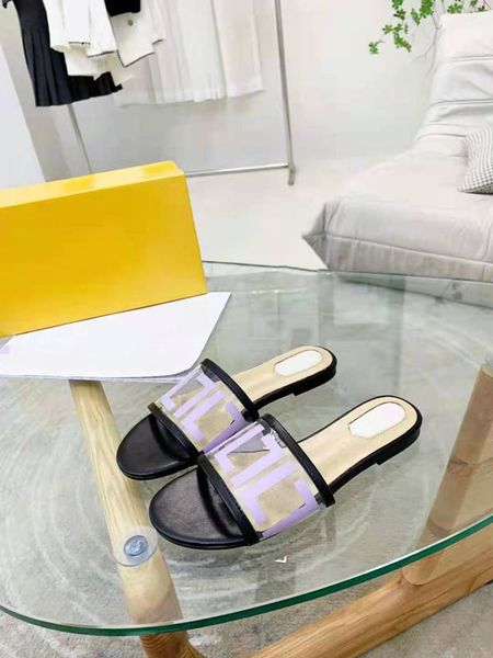

2022 beach slippers classic flat heels summer designer fashionable leather women's slippers l bathroom sandals 35-42, Black
