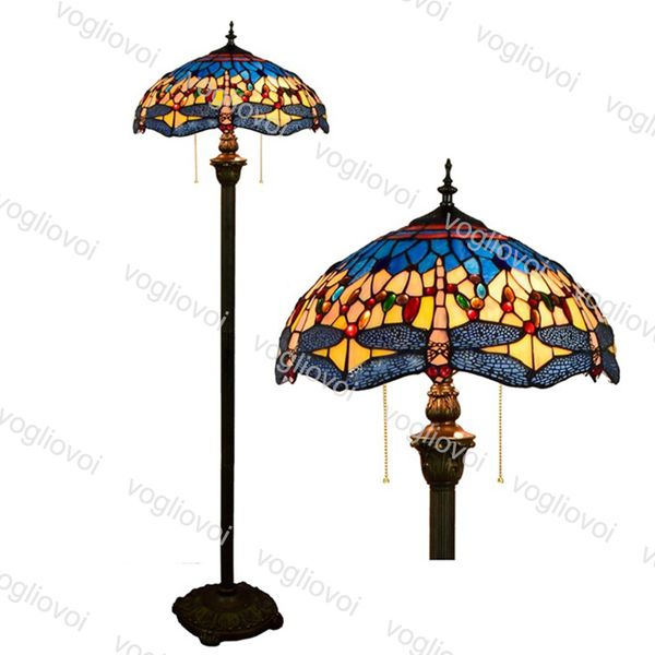 

floor lamps european retro multicolor glass blue dragonfly 16 inch 110-240v foot / zipper switch for living dining room bedroom bar dhl
