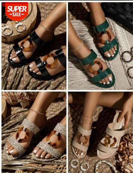 

2020 new brand slippers amber leather women sandal open toe flat casual slides summer outdoor beach female flip flops #5z51, Black