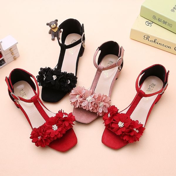 

fashion rivets dress baby ankle strape kids leather girls low heels children gladiator sandals shoes y200619, Black;red