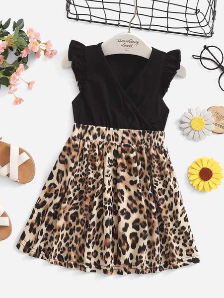 

baby leopard print ruffle trim dress she, Red;yellow