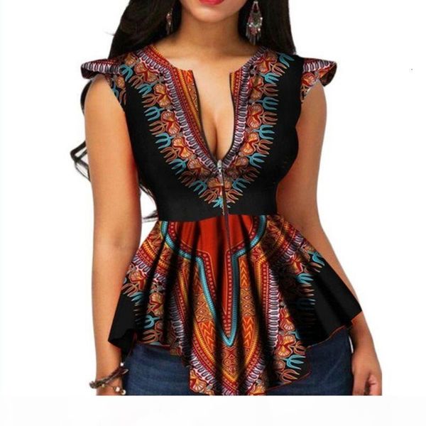 

summer vintage ethnic elegant red african fashion women blouses casual black slim print retro 2019 plus size chic ruffles, White
