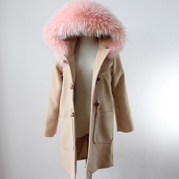 

new max same 2021 skin raccoon-like fur collar hood horn button wool clothing women's jacket 1 h5ik, Black