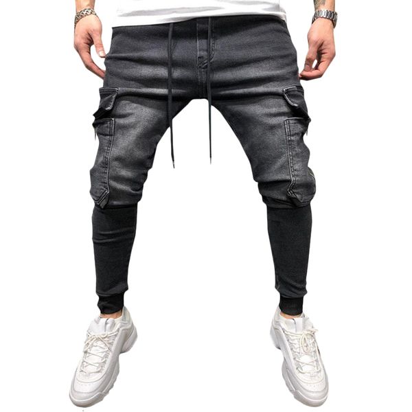 

fashion men's with pocket casual for men clothing hip hop harem male jeans sports trousers joggers, Blue
