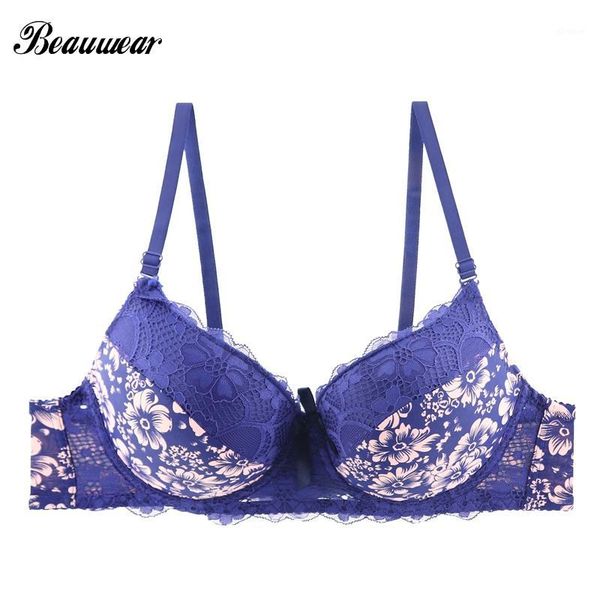 

beauwear women's underwire floral bra comfort lace everyday bh floral printing 3/4 cup bras unlined push up underwear 40b-46c1, Red;black