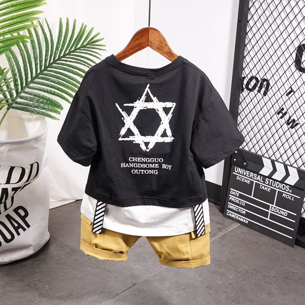 

baby boy two pieces clothes set shirt and shorts set for toddler kids boy summer outfit children clothing 3-9years t200707, White