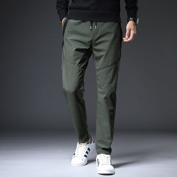 

autumn and winter new youth army green men's casual pants elastic waist, Black