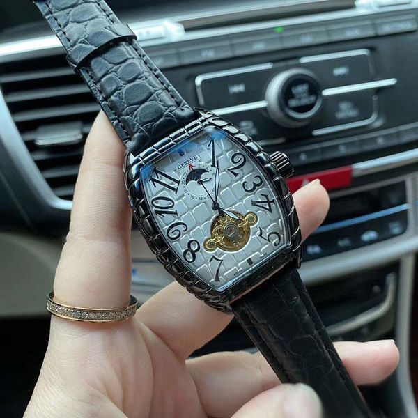 

luxury mens watches brand genuine leather strap watch business mechanical automtaic movement moon phase wristwatches for men father's d, Slivery;brown