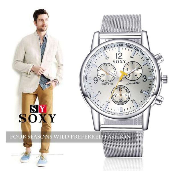 

alloy three belt eyes men's mesh quartz watch 5pqb, Slivery;brown