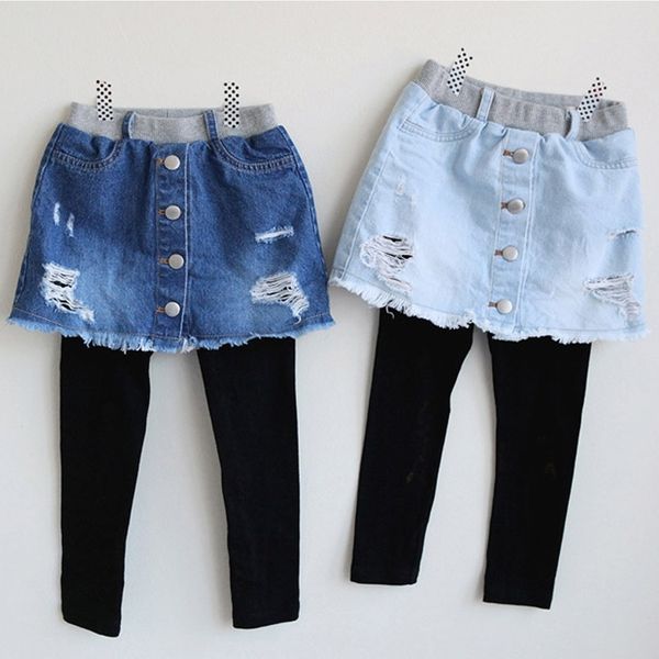 

kids broken hole pants girls cave jeans spring autumn new children fashion denim skirt-pants baby girls clothing y200409, Blue
