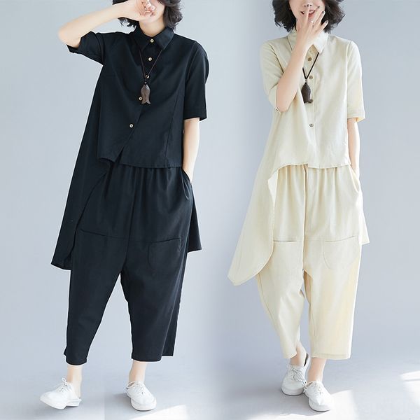 

new spring summer summer new two-piece set korean two-piece2019 korean big fat mm loose irregular solid color two piece set olgro, Gray