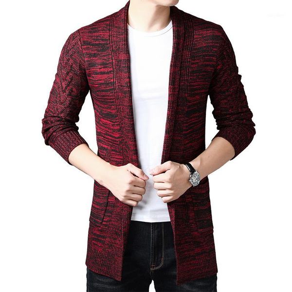 

man autumn long-style knitted sweater men's autumn sweater cardigan jacket1, White;black