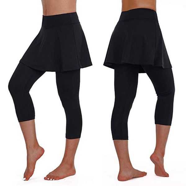 

yoga outfits leggings for women fashion casual mid waist skirt tennis pants sports fitness cropped culottes leginsy damskie#l, White;red