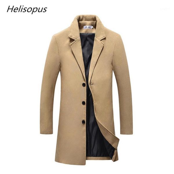 

helisopus autumn and winter men's coat trench medium long jackets slim fit solid color men's overcoat plus size 5xl1, Black