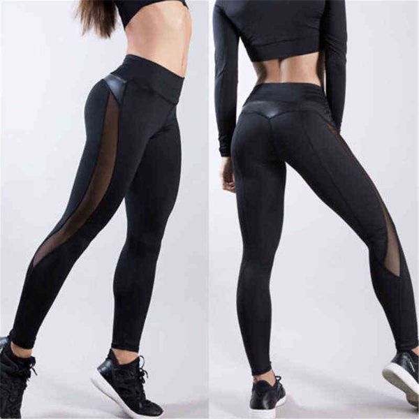 Frauen Dünne Leggings Schwarz Yoga Sport Hosen Pu Leder Patchwork Dame Jogging Hosen Push-Up Workout Sport Yoga Leggings Weibliche h1221