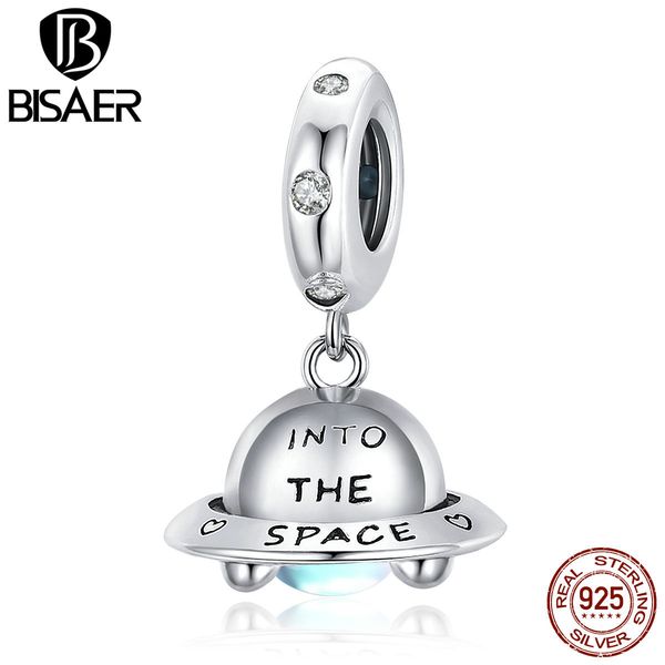 

bisaer sterling little spaceship charms space love fit bracelet beads for silver 925 jewelry making ecc1696 q1219, Bronze;silver