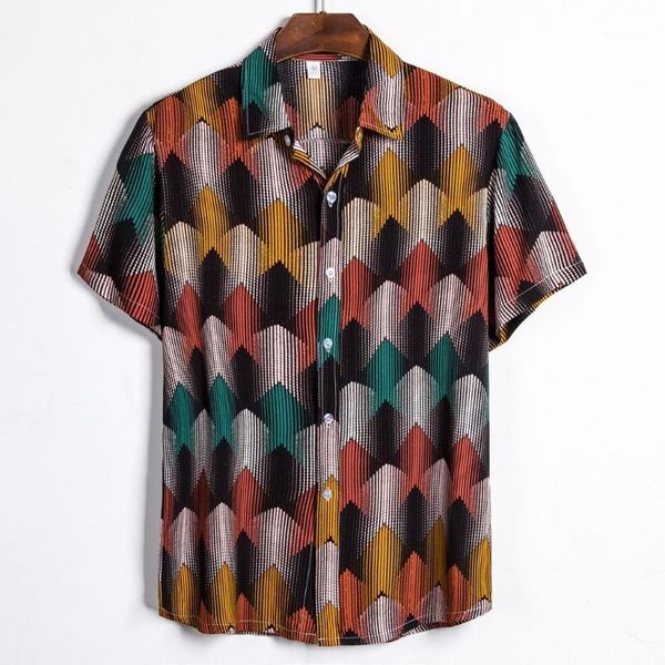 

retro short sleeve mens shirts floral print blouse man mens ethnic casual slim fit printing hawaiian shirt chemise homme1, White;black