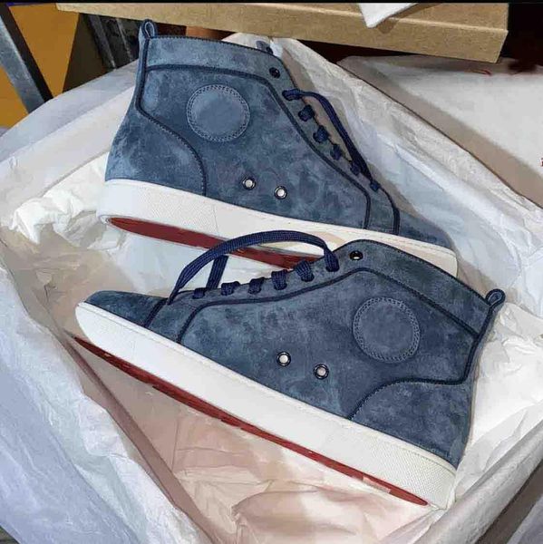 

2020 fashion high blue suede men's spikes flats shoes red bottom shoes for women mens party lovers genuine leather sneakers with box, Black