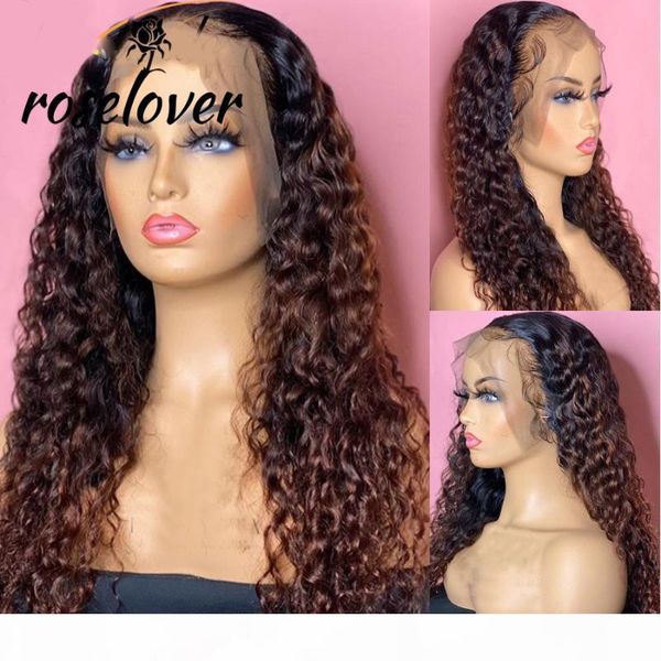 

honey blonde curly lace wig brown ombre human hair wigs 13x6 curly lace front human hair wigs for black women remy 180 density, Black;brown
