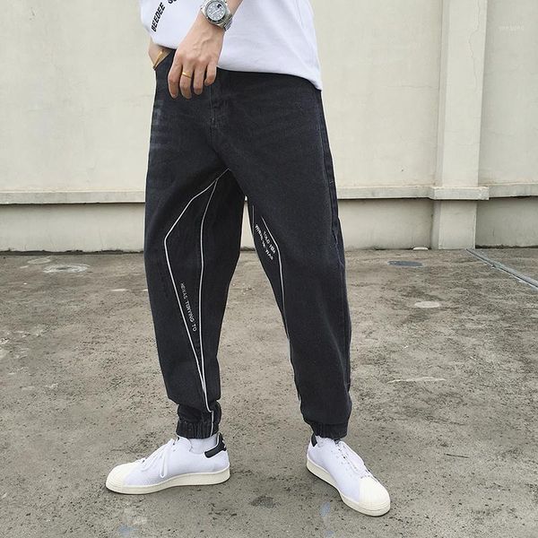 

2020 men clothing hair stylist bigbang fashion summer retro hip hop white thread embroidery jogger pants jeans costumes1, Blue