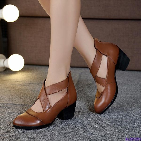

nice vintage style cross straps handmade women shoes pumps genuine leather high heels pointed toe shoes, Black