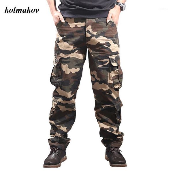 

new arrival style men boutique camouflage cargo pants loose straight pockets men's camouflage trousers size 29-441, Black