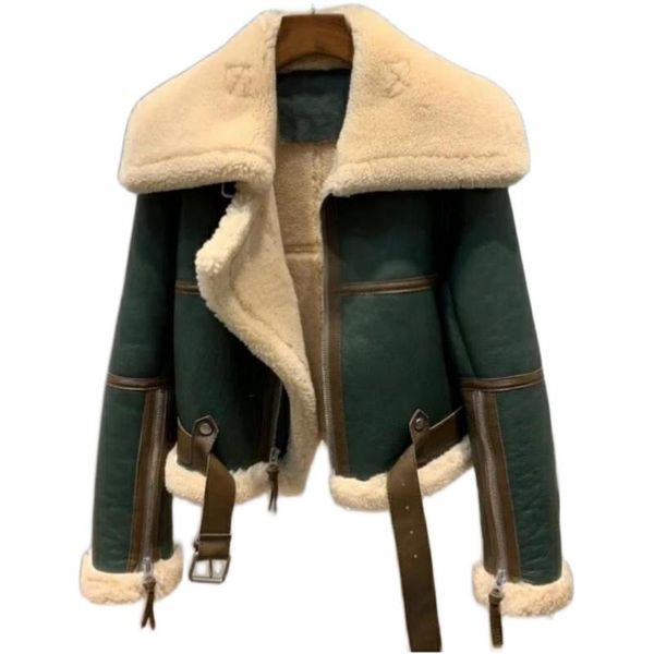 

motorcycle pu coat wool jacket fall clothes for women autumn and winter coat, Black