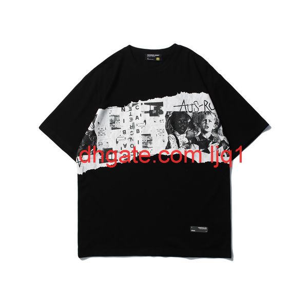 

character print short sleeve t-shirt men's fashion brand harajuku style 5-sleeve street trend loose half sleeve t-shirt, White;black