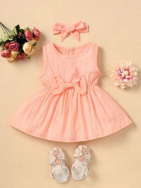 

baby bow front keyhole back dress & headband she, Red;yellow