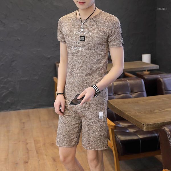 

arrival men's t new 2 pc + shorts summer two-piece short sleeve casual basic t-shirts cool letter shirt shirts1, Gray