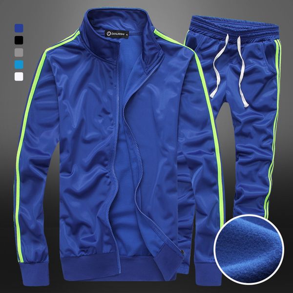 

2021 new sweatshirt tracksuit men set casual striped zipper jacket + sweatpants stand collar fleece couples sporting suit autumn p8sn, Black