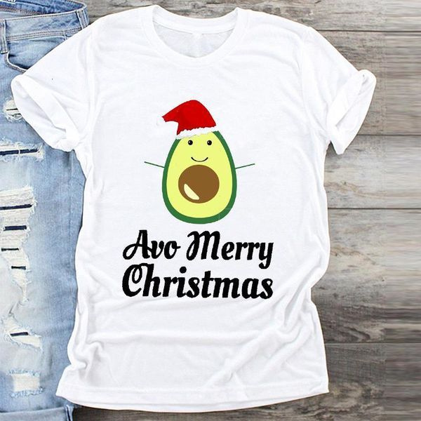 

women fruit avocado cartoon holiday cute merry christmas print clothes graphic female tshirts t shirt ladies tee t-shirt, White