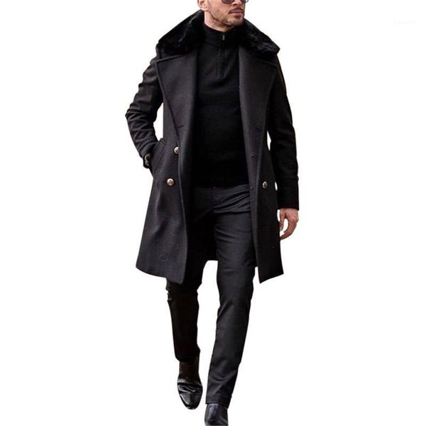 

men's windbreaker mid-length long sleeves slim woolen long coat mens 2020 jacket windbreak coat men winter coats homme plus size1, Black