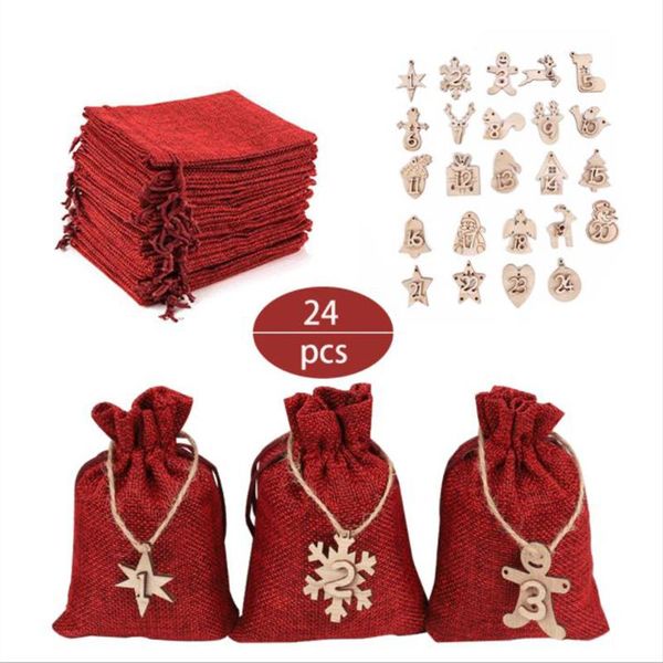 

24pcs burlap bags with drawstring, rustic style christmas gift pouch bags wedding party favors