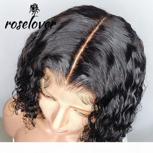 

curly short bob lace front human hair wigs with baby hair pre plucked curly lace closure wig 4*4 peruvian remy frontal wigs, Black;brown