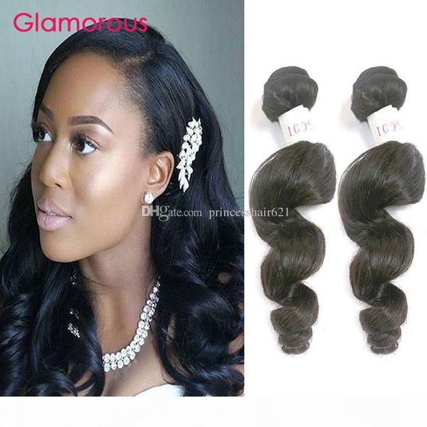 

glamorous unprocessed human hair 2 bundles malaysian loose wave virgin hair natural color full cuticle human hair weft extensions, Black